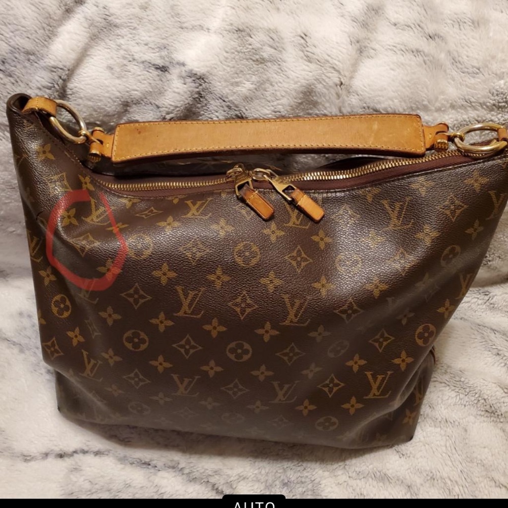 Louis Vuitton LV Sully MM worn with some need for repair on monogram siding.